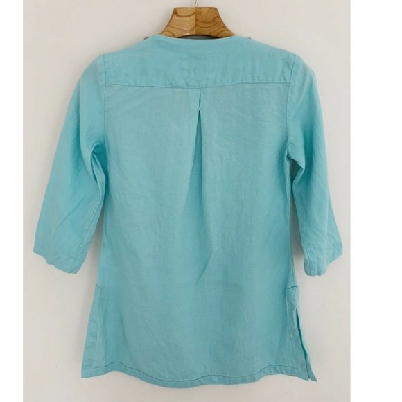 Malvin Linen Blue Cotton Embellished Tunic Top - Picture 2 of 3